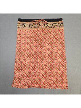 Charlotte Russe M Red & Black Midi Skirt Indian Print 100% Cotton Boho Hippie